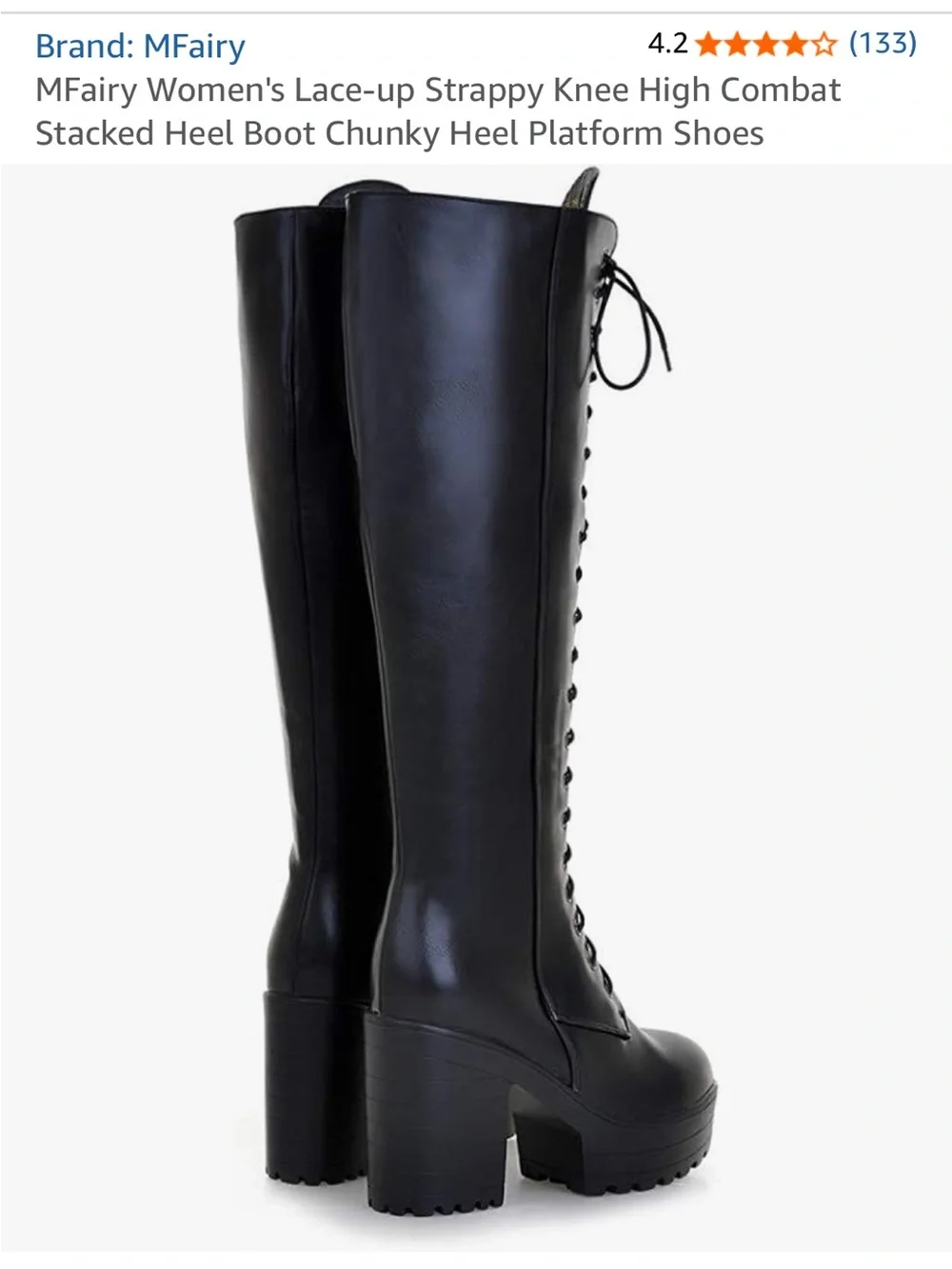 Black Lace-Up Platform Knee-High Boots - Women